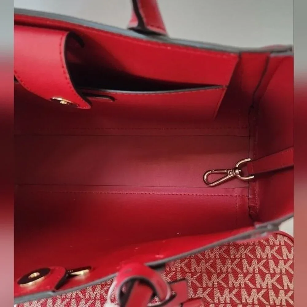 Michael Kors KALI  iPAD Case Tote Satchel Chili Red, Gold Adjustable Crossbody